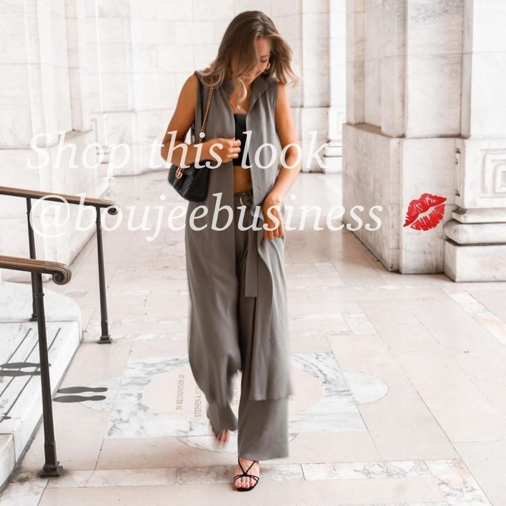 ZARA BNWT Wide Leg Knit Belted Pants + Long Vest 2pc Coord Set